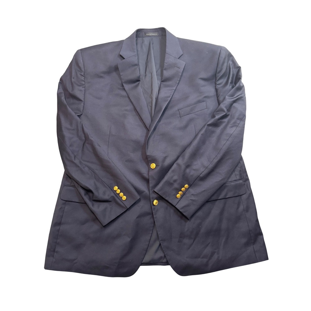 Lauren Ralph Lauren Mens 50L Navy Blue 100% Wool Gold Crest Button Blazer Jacket